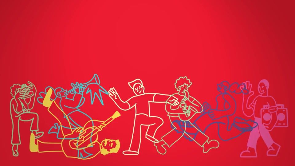 Raised By Sound Fest hero graphic with colorful line-art musicians and dancers across a red banner.